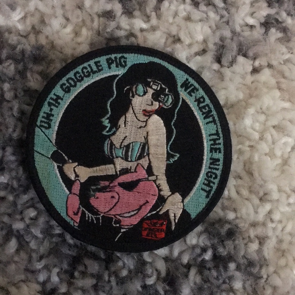 Novelty Embroidered Patch — Black, Teal & Pink Pin-Up Design